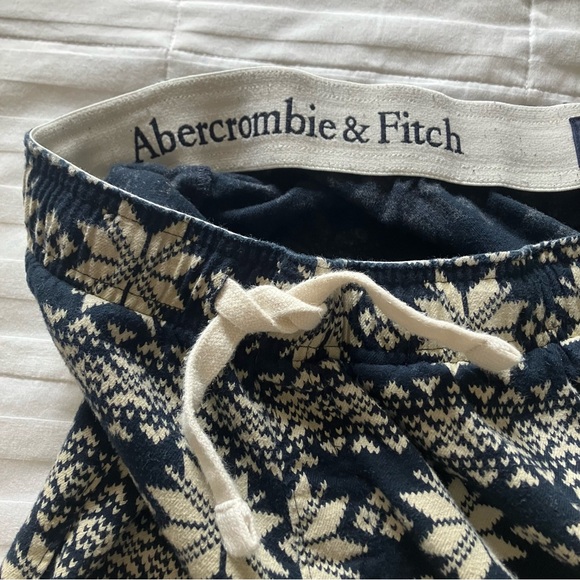 Abercrombie & Fitch Soft Sleep Pants Size L Unisex Navy Fair Isle Cozy Lounge - Picture 5 of 9